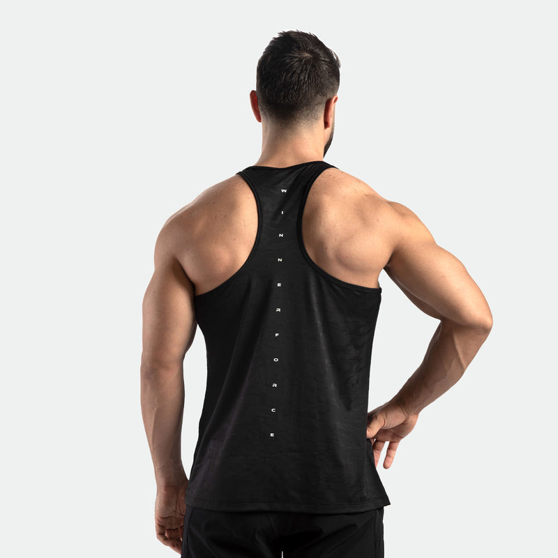 a back view for tank camo black with pants black 