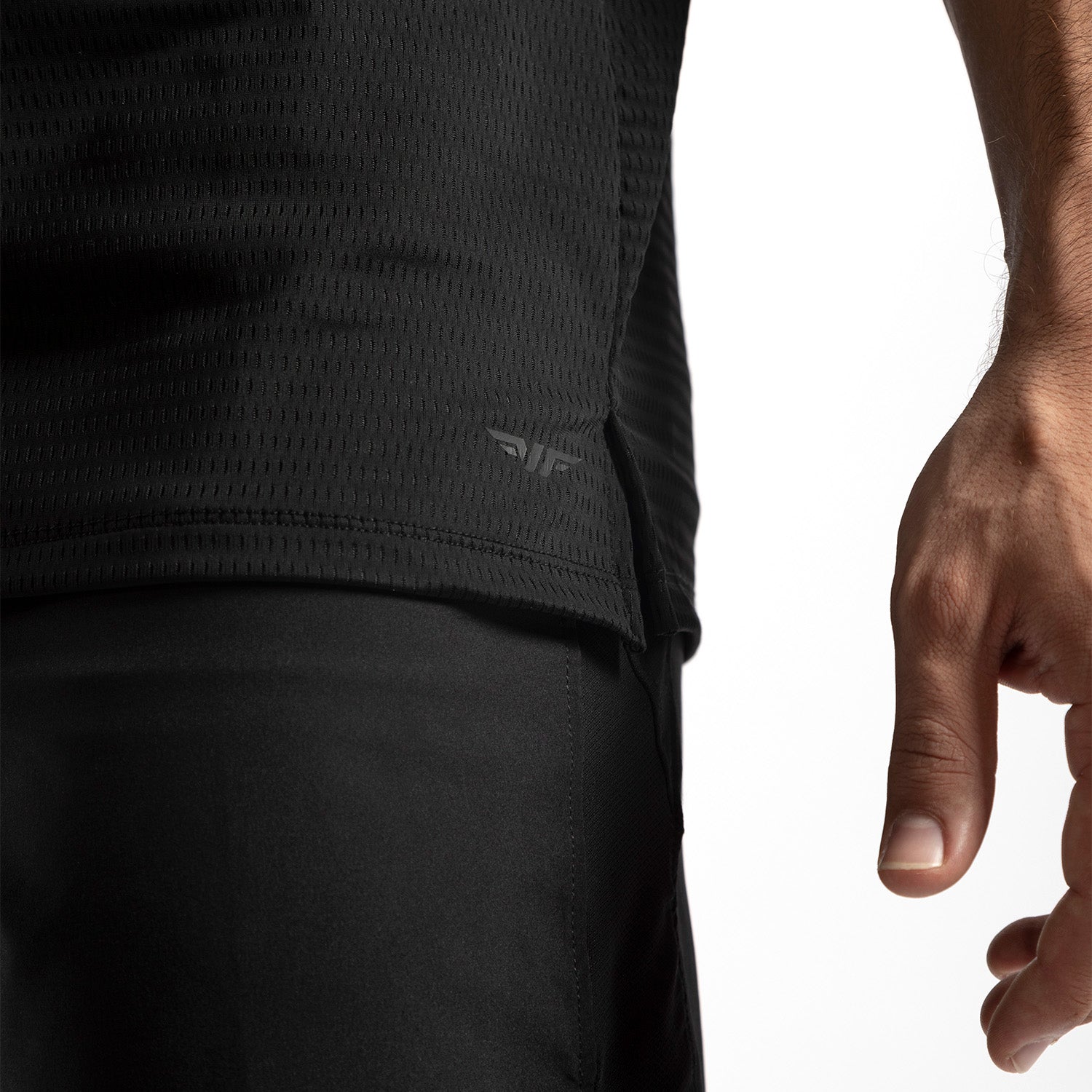 close up view for tank black with pants black 