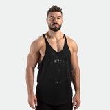 a fit man wearing tank black with logo  and pants black 
