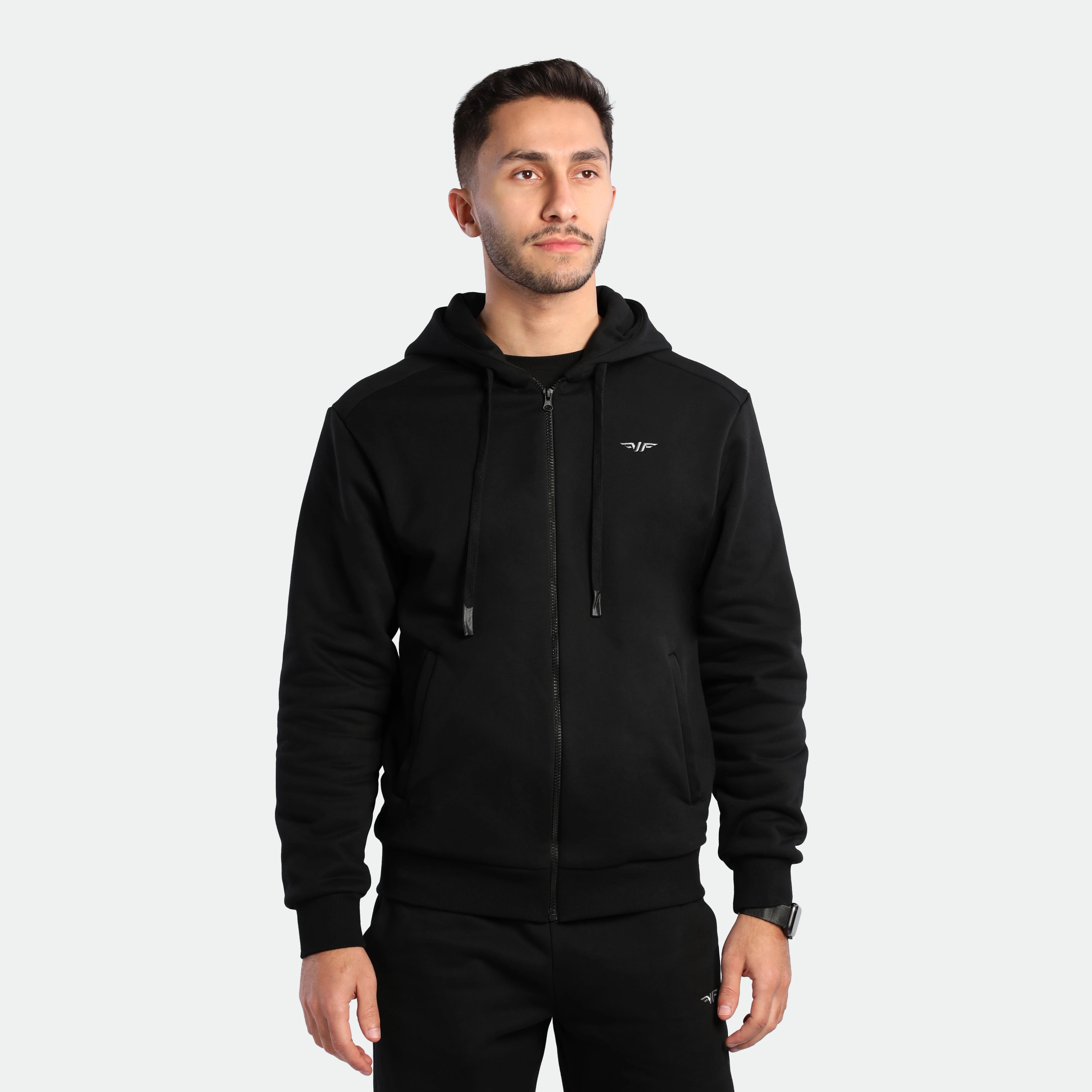 MEN-ESSENTIAL-ZIP UP-HOODIE (BLACK)