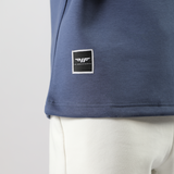 close up view for logo black of t-shirt indigo blue 