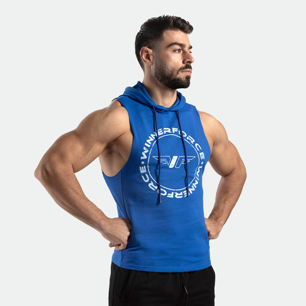 a man wearing half hoodie NAUTICAL- BLUE with logo and pants 
