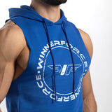 close up view for man wearing half hoodie with logo 