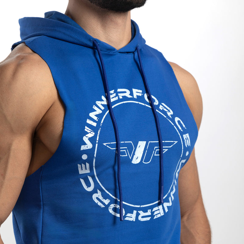 close up view for man wearing half hoodie with logo 
