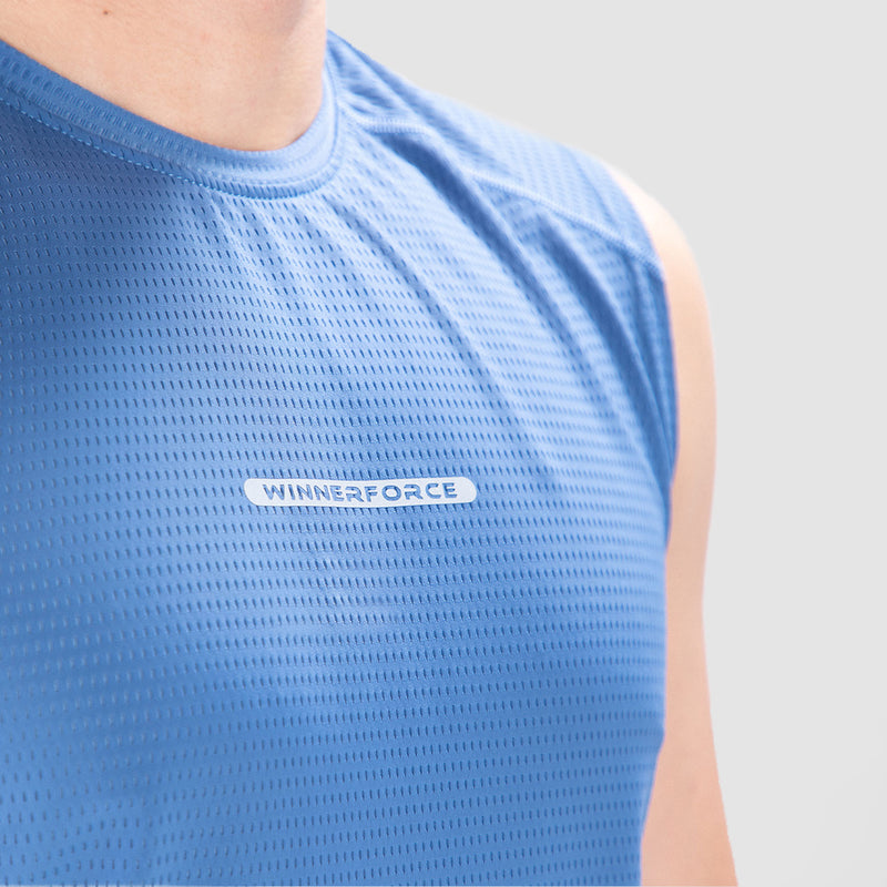 close up view for tank blue with logo in half 