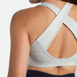 close up view for back view of woman wearing bra grey 