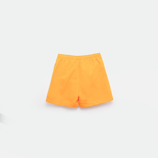 a back view for bright yellow short with background light grey