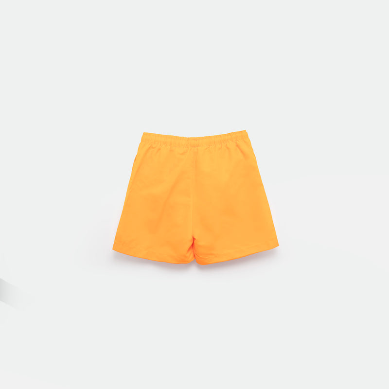 a back view for bright yellow short with background light grey
