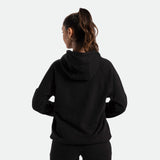 a back  view for fit woman wearing hoodie  black with pants  