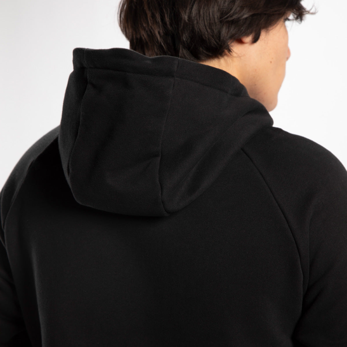 a back view for fit man wearing hoodie black 
