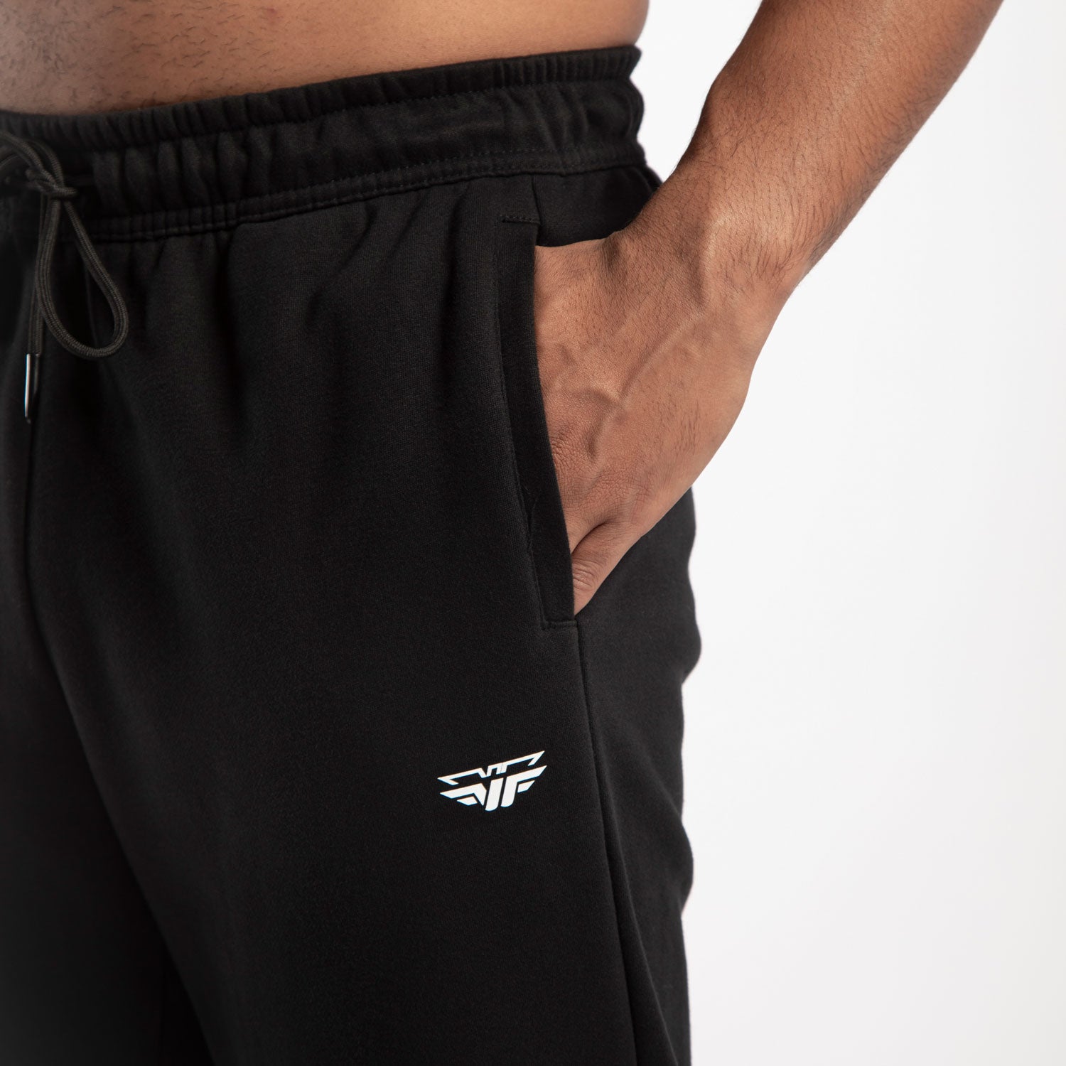 close up view for pocket of pants with logo 