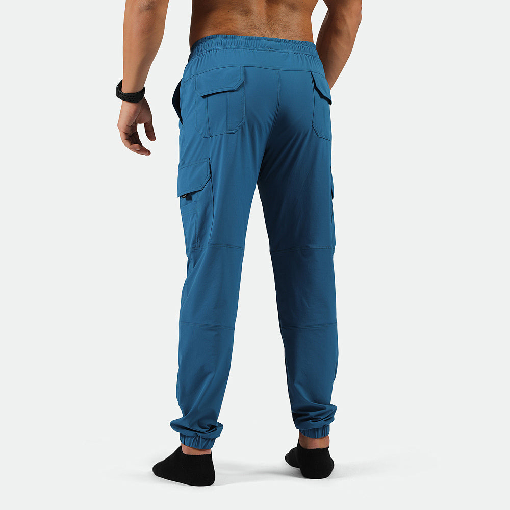 a back view for man wearing pants classic blue with socks black 