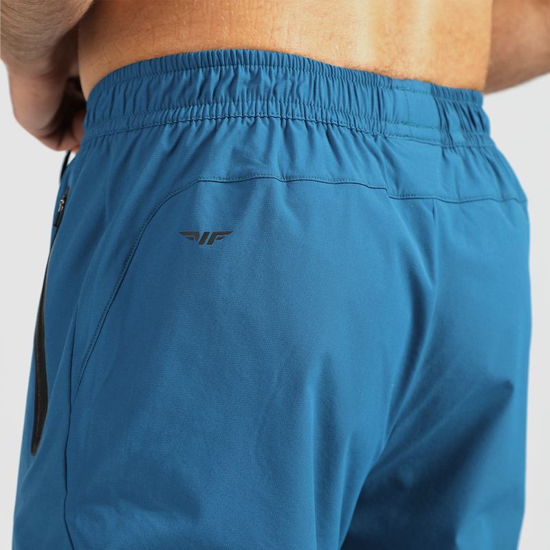 close up view for back view of pants classic blue with logo 