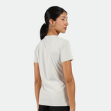 a back view for fit woman wearing t-shirt nimbus cloud with short black 