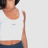 close up view for fit woman wearing crop top  white  