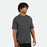 a fit man wearing  t-shirt dark grey with short black 