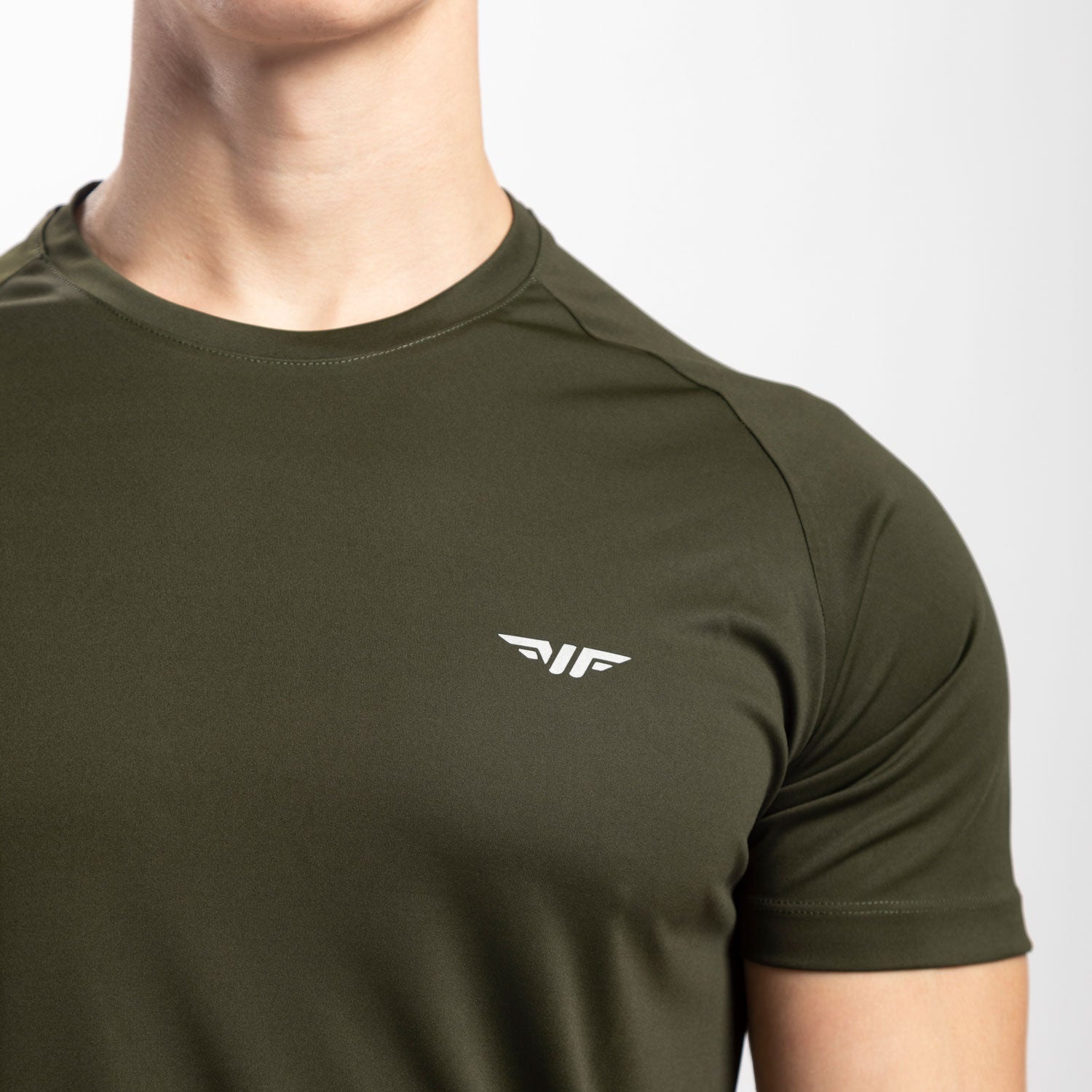 close up view for t-shirt dark olive with logo 