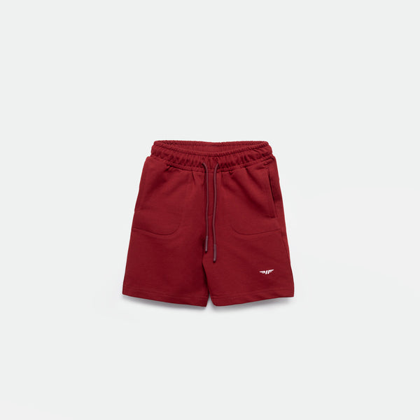 a short red with lace and logo 
