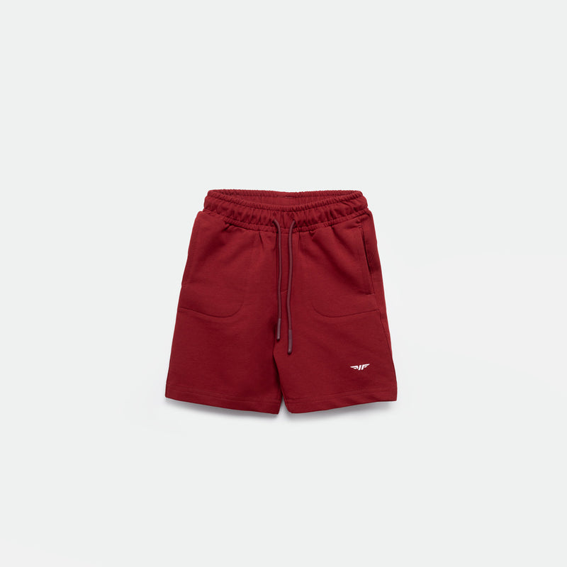 a short red with lace and logo 