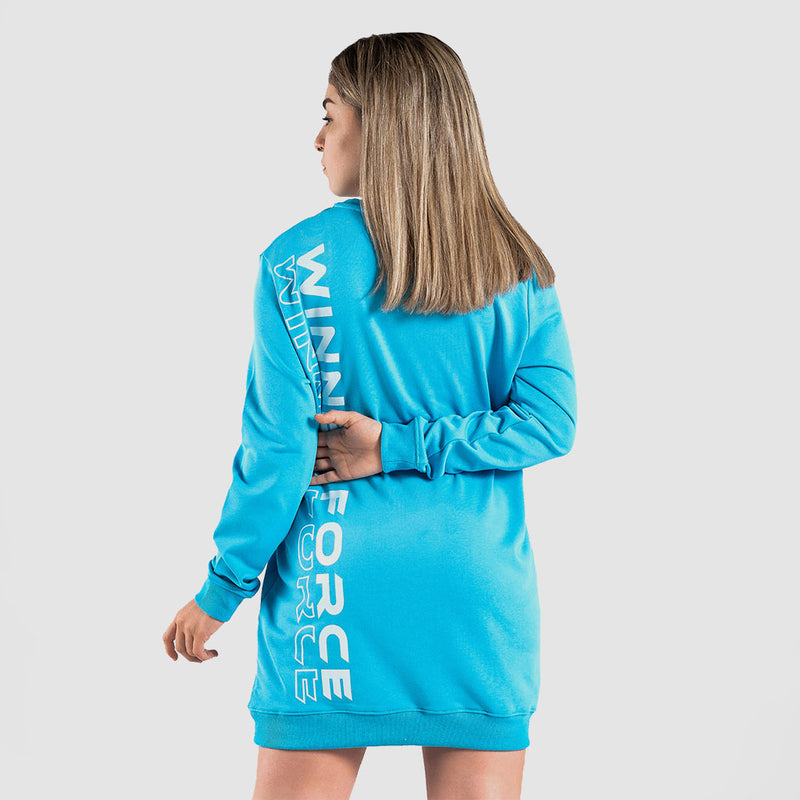 a back view for fit woman wearing sweatshirt with logo 