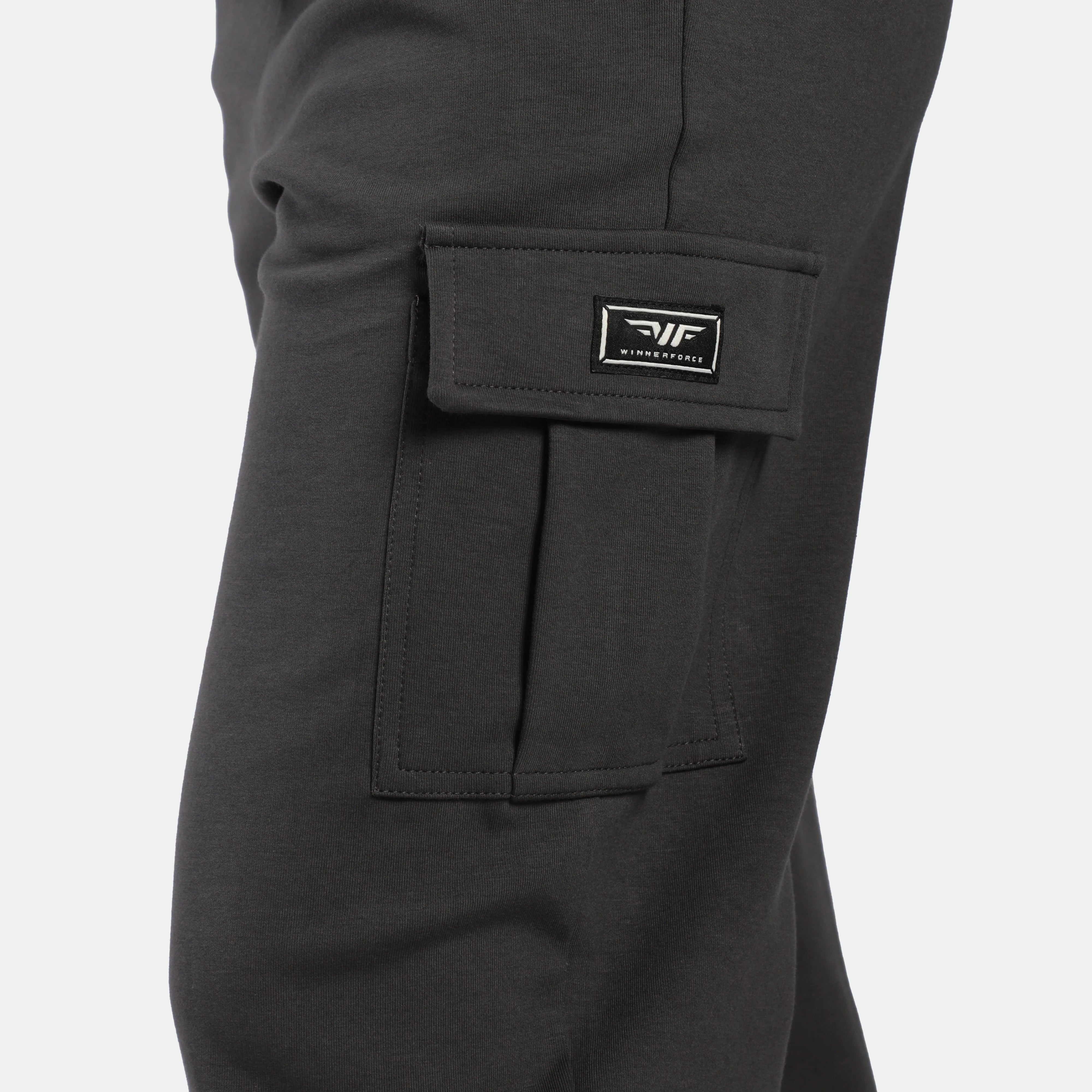 close down view for pocket of pants grey ebony with logo 