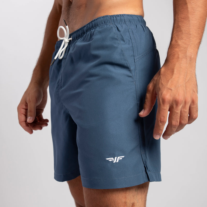 close up view for fit man wearing short ensign blue 