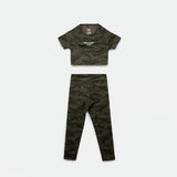 matching set green camo  crop top and legging 