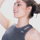  a woman  wearing bras  grey with logo