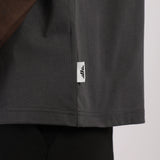 close up view for fit man earing t-shirt dark grey 