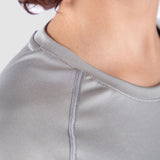 close up view for fit woman wearing t-shirt grey 