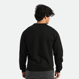a back view for fit man wearing t-shirt black and pants grey