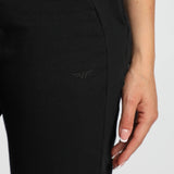 close up view for fit woman wearing  pants black 