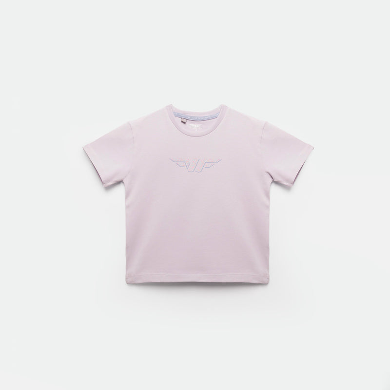 a t-shirt lavender blue with logo 