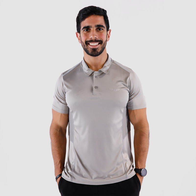 a fit man wearing t-shirt light grey with pants black 