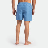 a back view for fit  man wearing short marina blue 
