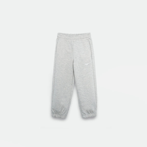 marl light JOGGER PANT FOR GIRL with an elastic waistband and cuffs, featuring a small white logo (WINNER FORCE) on the left light grey 