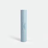 A rolled-up light blue yoga mat with "Winnerforce" and a logo printed on it, standing upright on a white background, conveying a clean and minimalist feel.