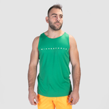 a fit man waring tank spring green with short yellow 