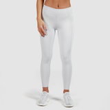 a fit woman wearing legging grey with shoes white, the background is light grey 