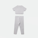 a back view for matching set grey crop top and legging