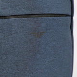 close up view for backpack navy blue with logo black 