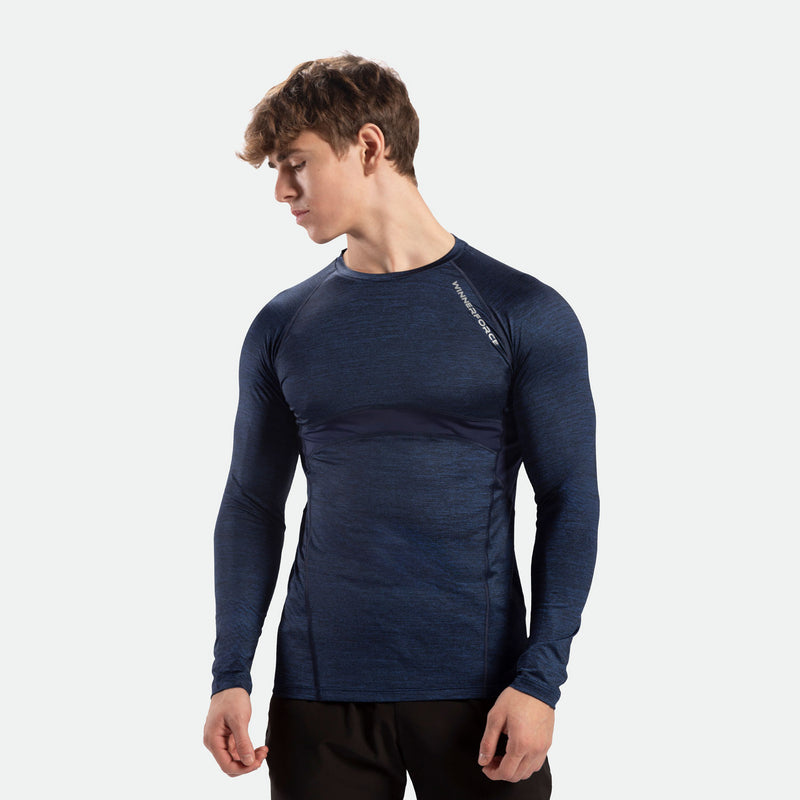 MEN STRONGER LONG SLEEVE T-SHIRT(MARL NAVY BLUE)