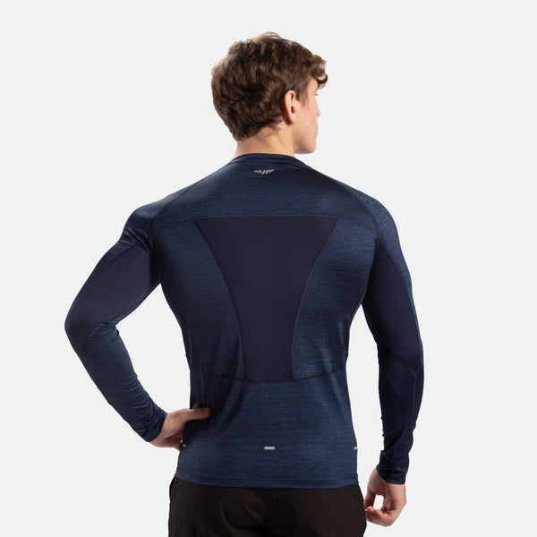 MEN STRONGER LONG SLEEVE T-SHIRT(MARL NAVY BLUE)