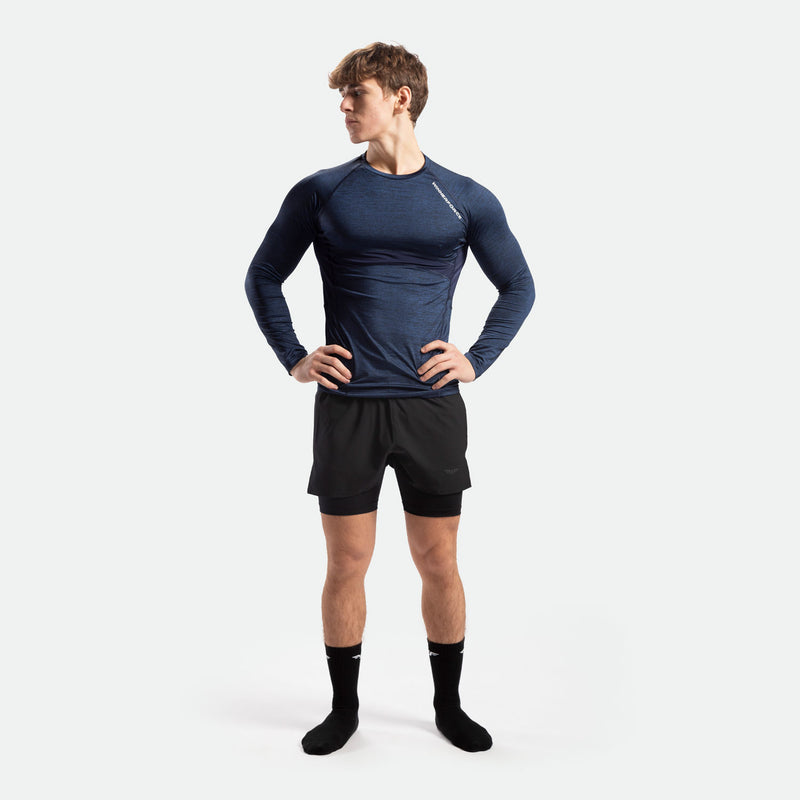 MEN STRONGER LONG SLEEVE T-SHIRT(MARL NAVY BLUE)