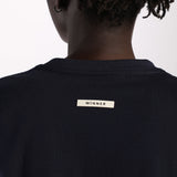 close up view for back view of t-shirt black with logo 