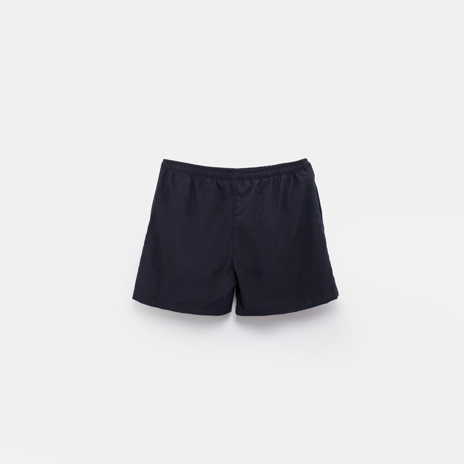 a back view for short navy blue with background light grey 