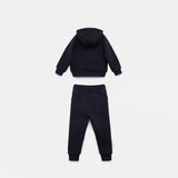 a back view for hoodie and jogger pant navy blue with background light grey 