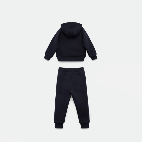 a back view for hoodie and jogger pant navy blue with background light grey 
