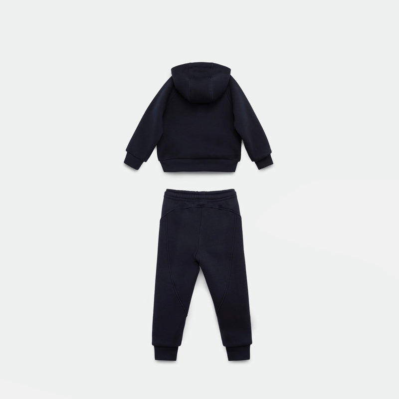 a back view for hoodie and jogger pant navy blue with background light grey 