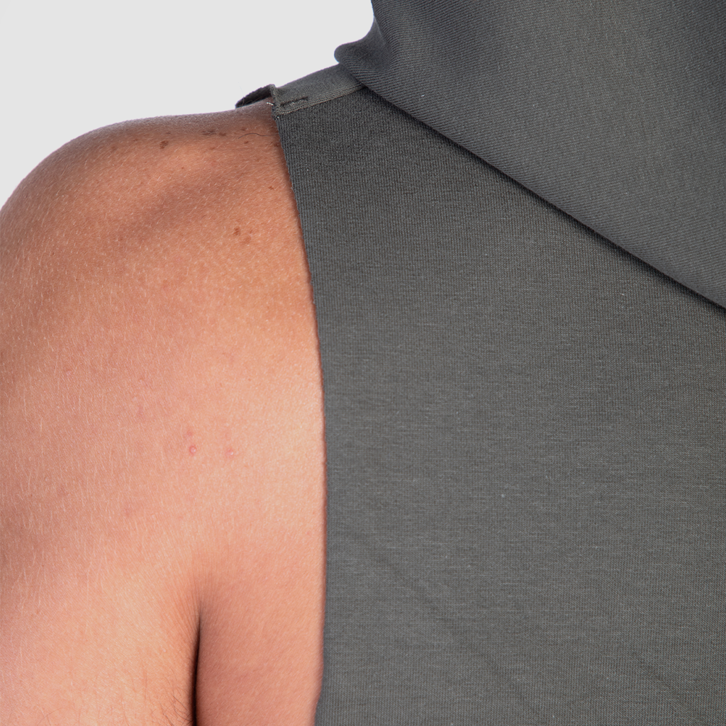 close up view for half hoodie olive green 